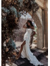 Off Shoulder Ivory Chiffon Slit Minimalist Wedding Dress